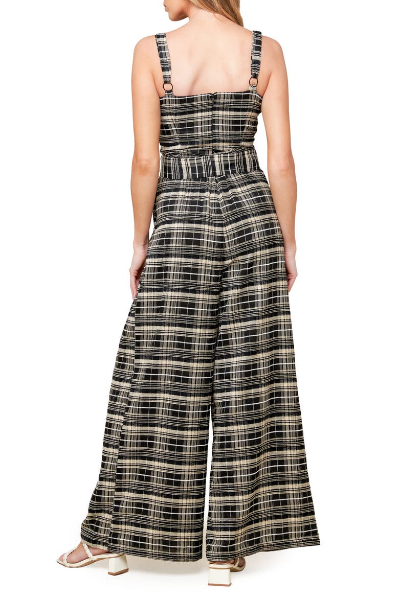 Plaid Wide Leg Jumpsuit, Alternate, color, BLACK