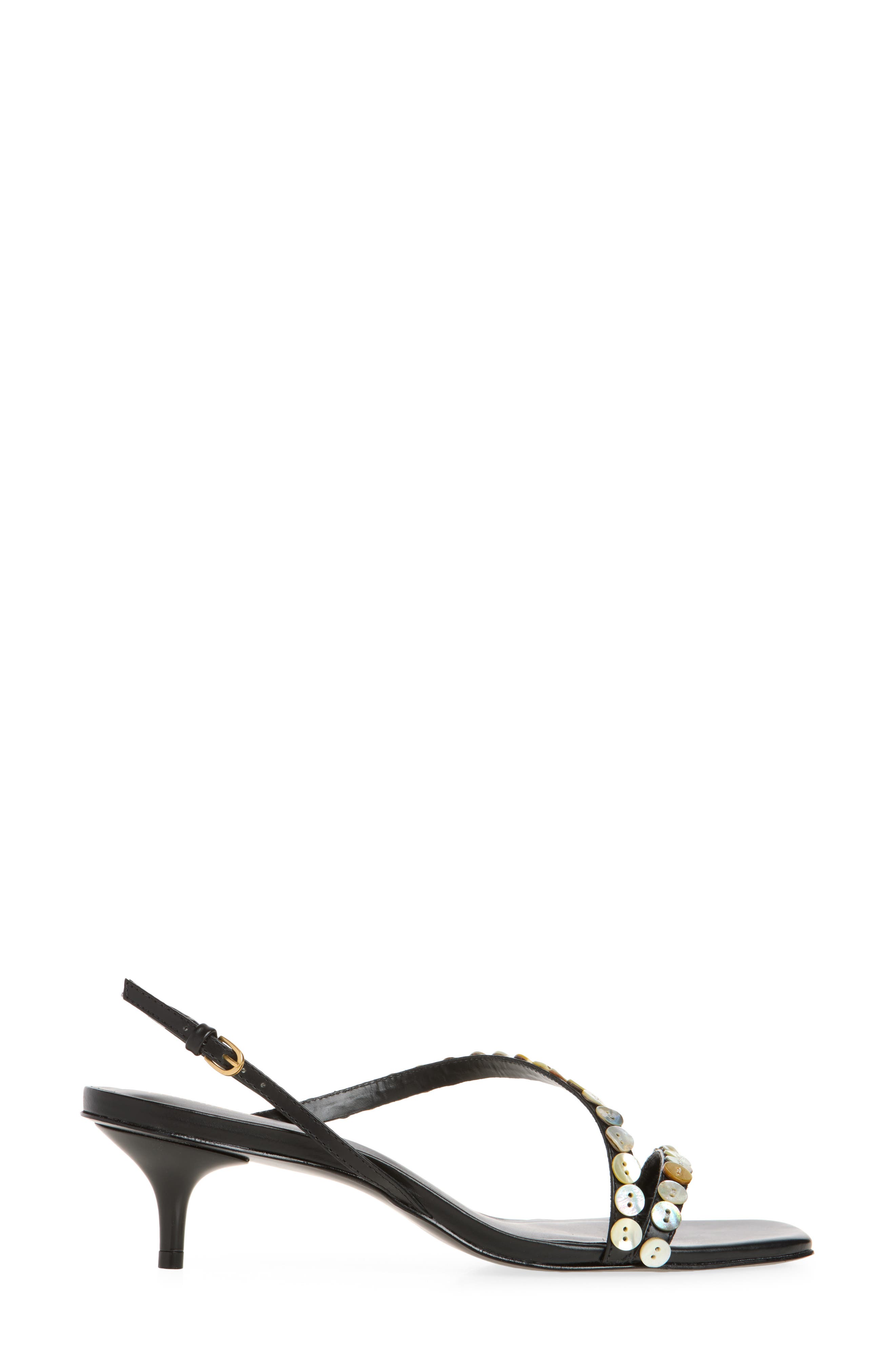 Reformation Shoshana Sandal, Alternate, color, Black Leather Shell Buttons