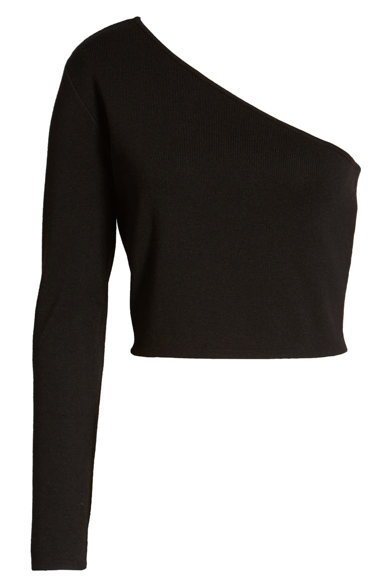 One-Shoulder Knit Crop Top, Alternate, color, BLACK