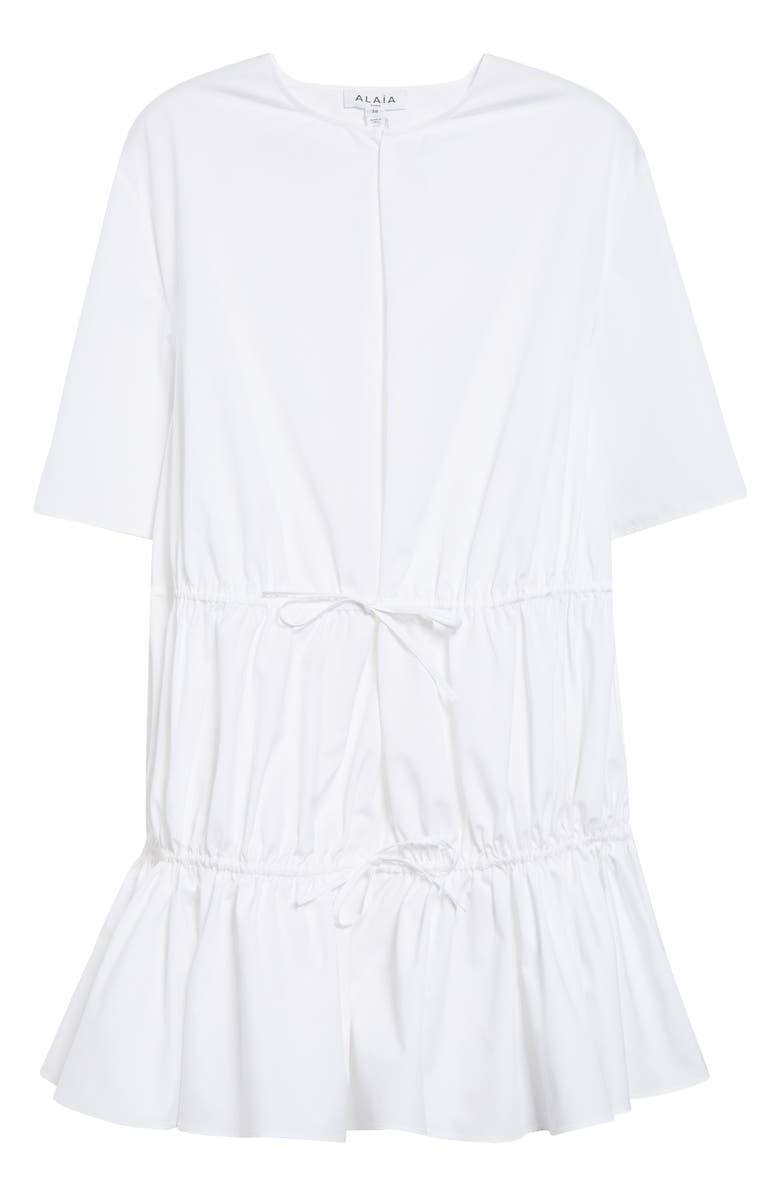 Alaïa Tiered Cotton Poplin Dress, Main, color, Blanc