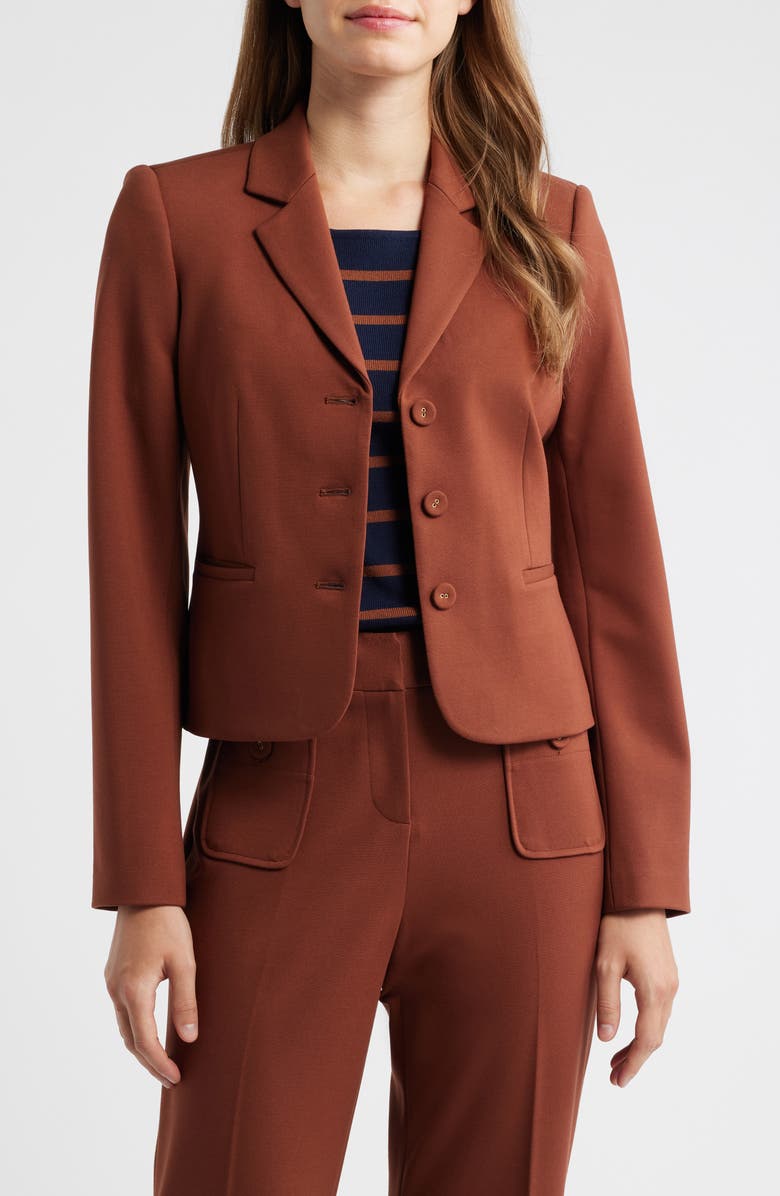 Tahari ASL Three-Button Ponte Blazer, Main, color, Tawny