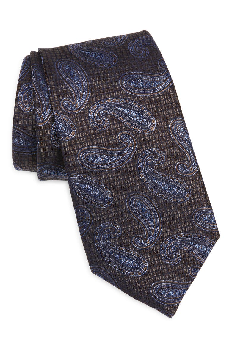 Paisley Silk Tie, Main, color, BROWN