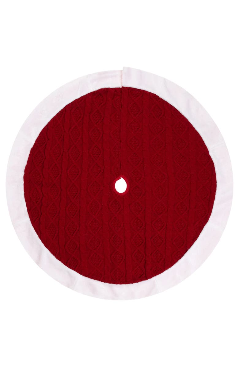 Northlight Cable Knit Christmas Tree Skirt - 48" - Red and White, Main, color, Red
