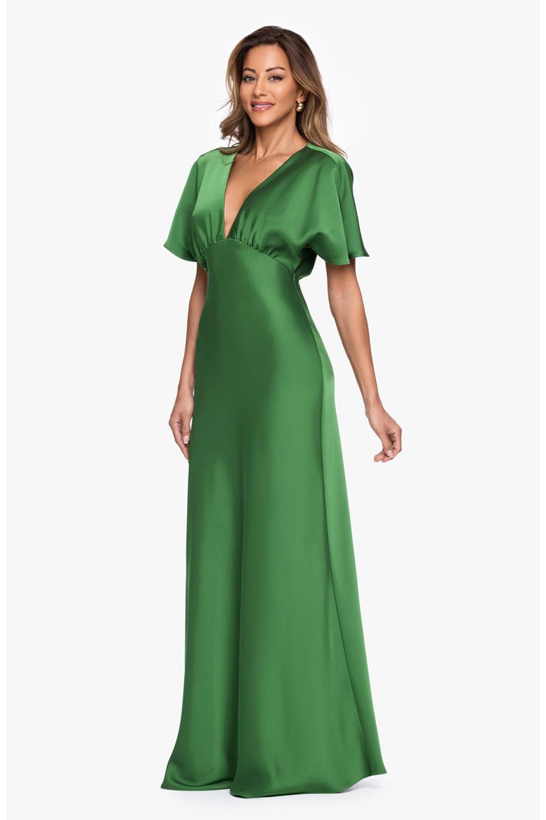 V-Neck Satin Gown, Alternate, color, MOSS