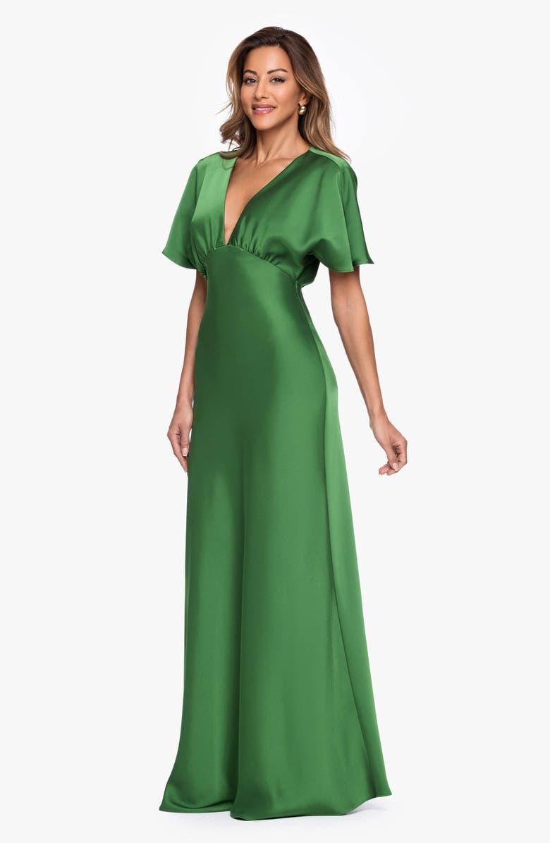 Betsy & Adam V-Neck Satin Gown, Alternate, color, Moss