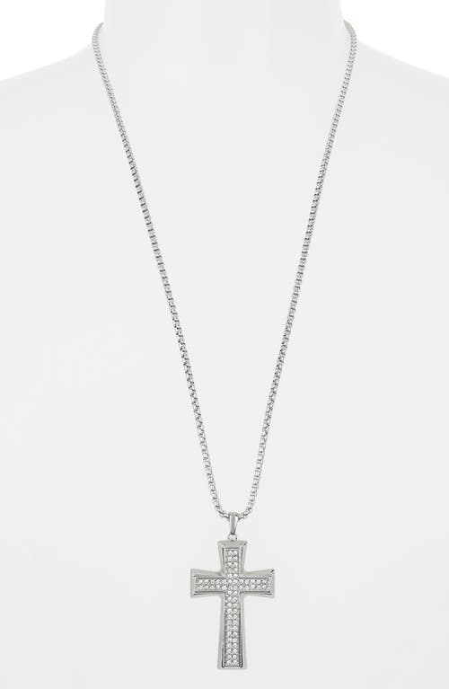 American Exchange Stainless Steel Pavé Crystal Cross Pendant Necklace In Silver