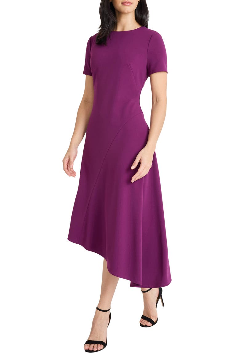 Short Sleeve Asymmetric Midi Dress, Alternate, color, DARK PURPLE