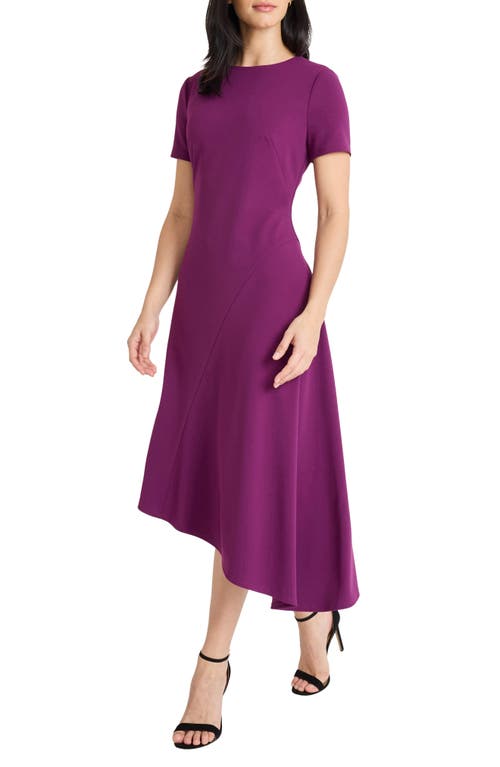 Maggy London Short Sleeve Asymmetric Midi Dress In Purple