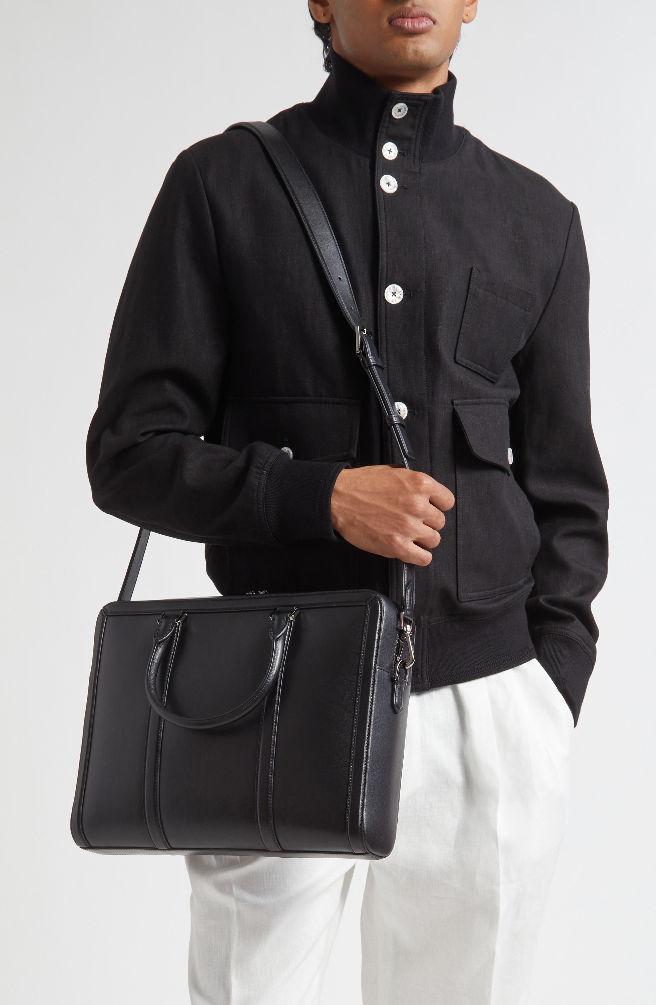 Dolce&Gabbana Calfskin Leather Briefcase, Alternate, color, 80999 Nero