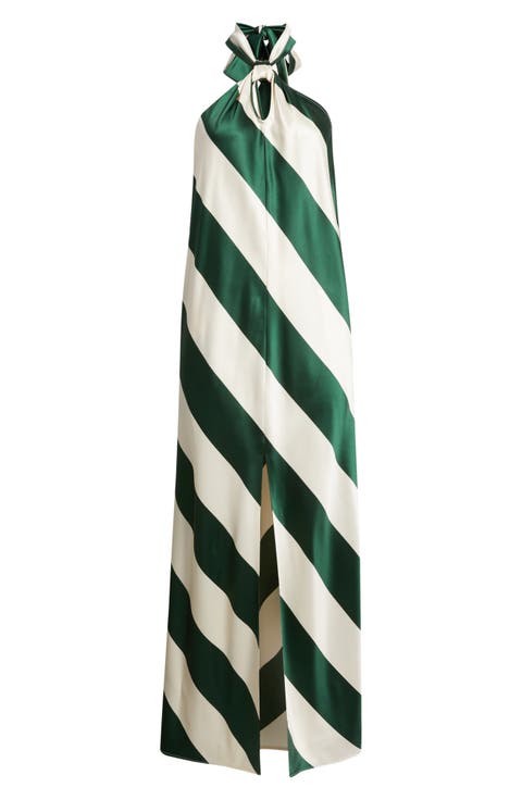 Vega Stripe Satin Halter Dress