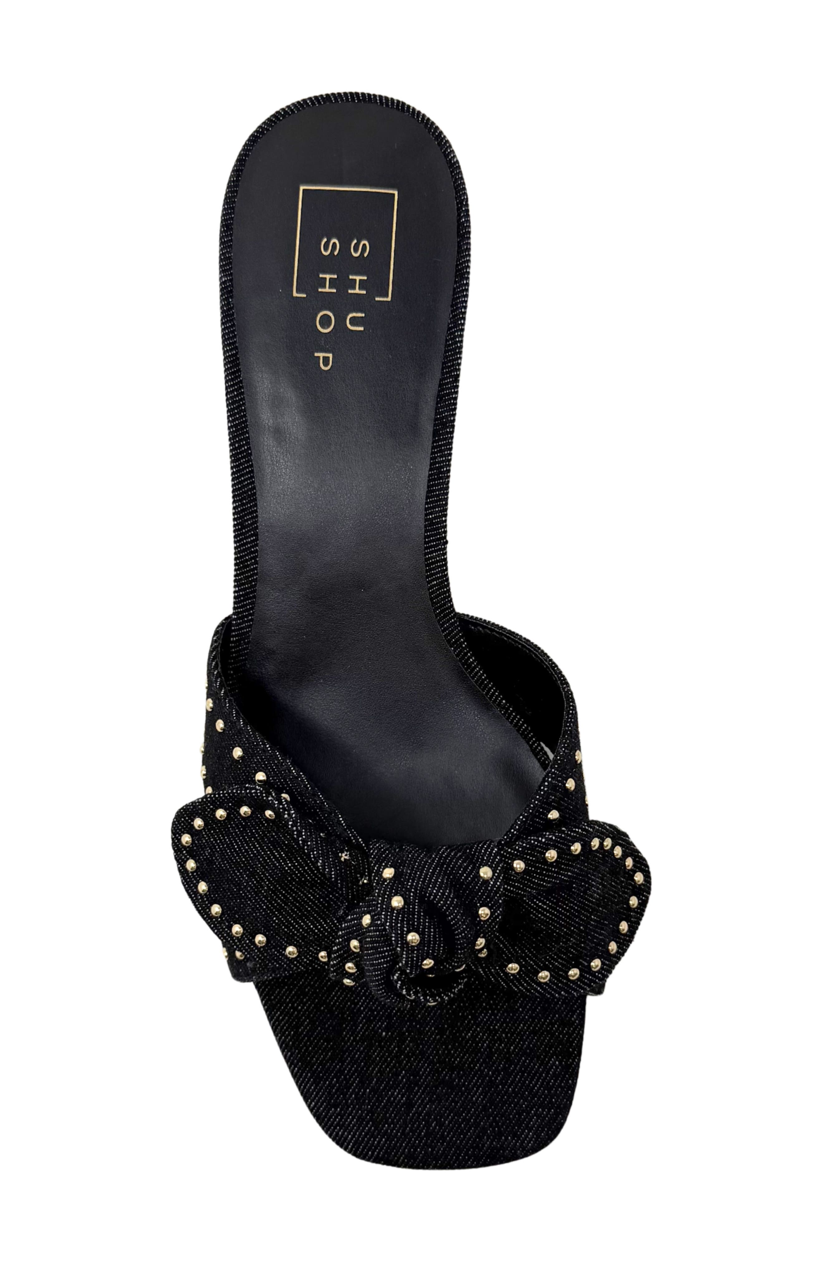 SHUSHOP Guinivere Studded Slide Sandal, Alternate, color, Black Denim