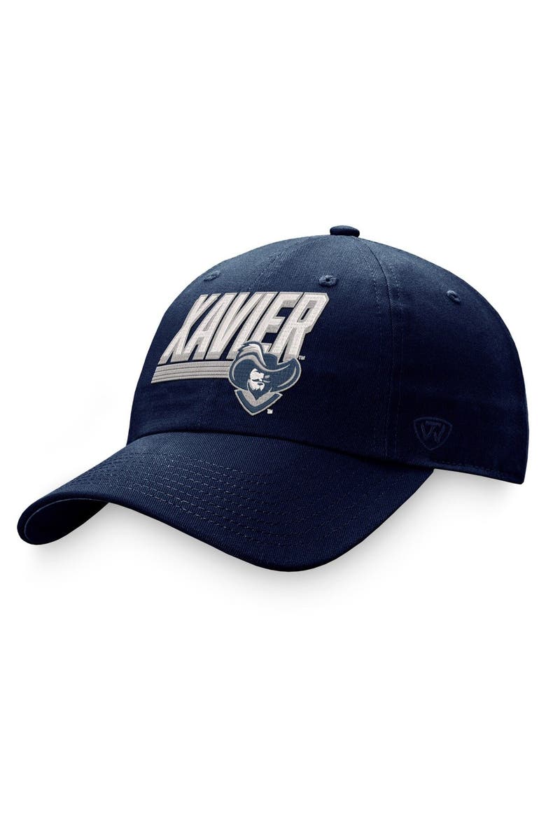 Men's Top of the World Navy Xavier Musketeers Slice Adjustable Hat, Main, color, Green