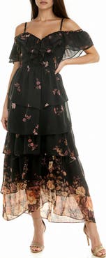 Socialite Floral Cold Shoulder Tiered Maxi Dress