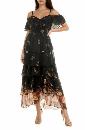 Socialite Floral Cold Shoulder Tiered Maxi Dress
