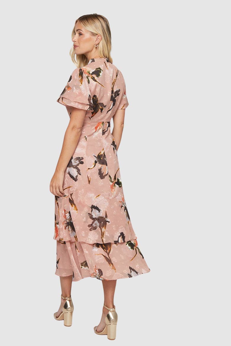 Petite Floral Burn Out Ruffle Midi Dress, Alternate, color, Blush