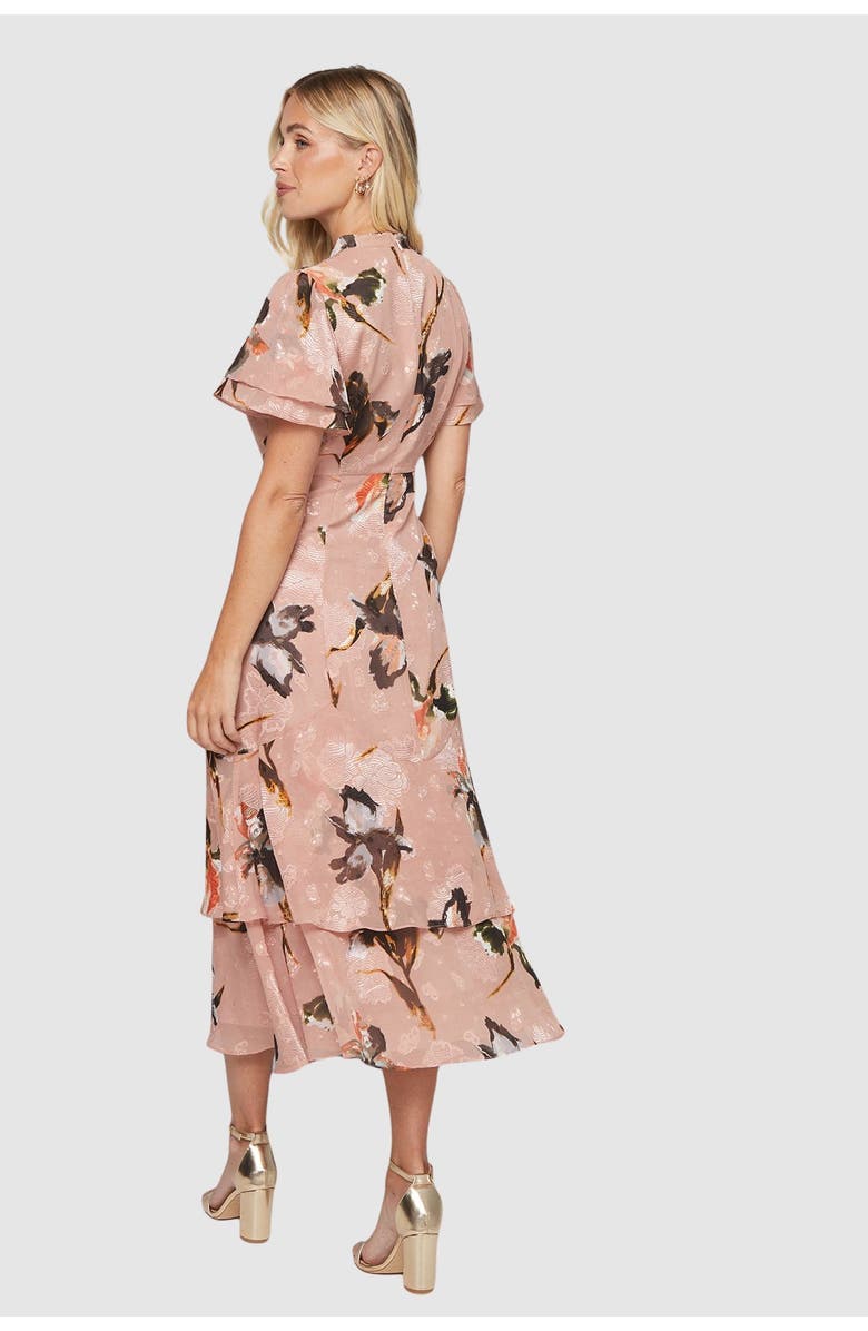 Wallis Petite Floral Burn Out Ruffle Midi Dress, Alternate, color, Blush