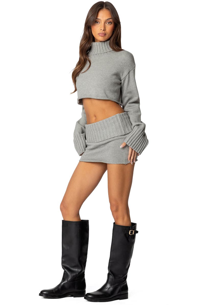 EDIKTED Gino Foldover Mini Sweater Skirt, Alternate, color, Gray-Melange
