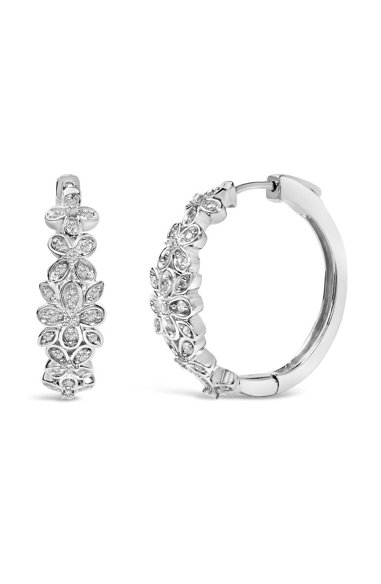 Haus of Brilliance Silver 1/2 Cttw Diamond Floral Motif Hoop Earrings, Alternate, color, White