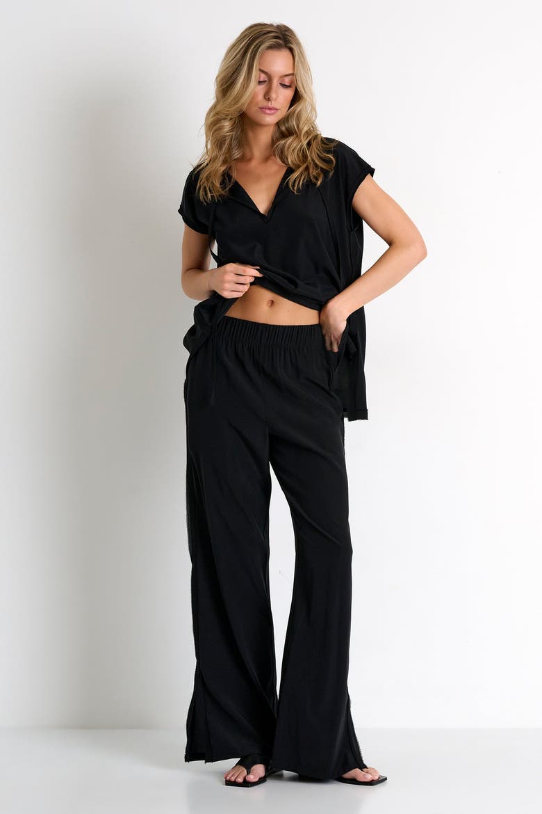 Straight-Leg Silk Pants, Main, color, Black