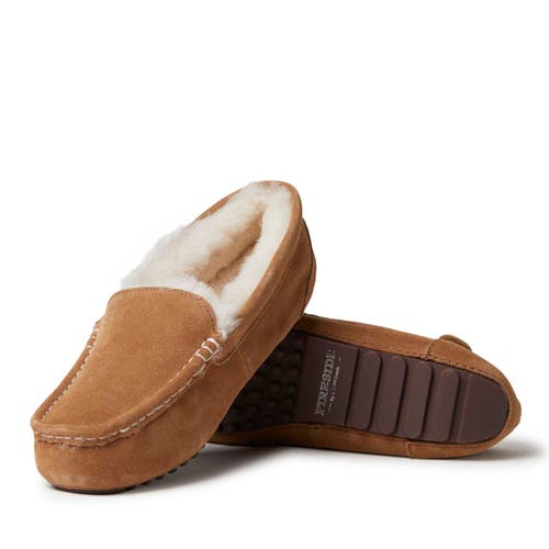 Dearfoams Fireside Mel Genuine Shearling Moccasin Slipper In Brown