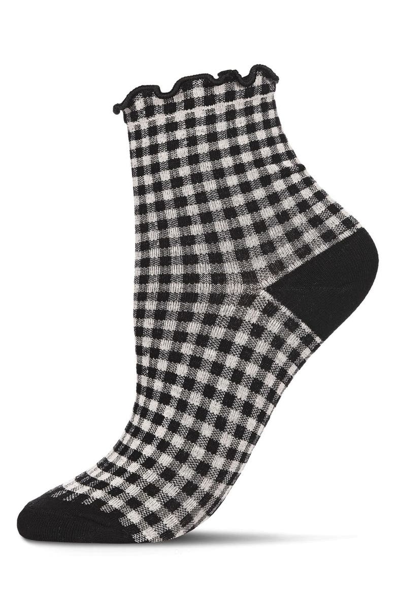 MeMoi Gingham Ankle Socks, Main, color, Black