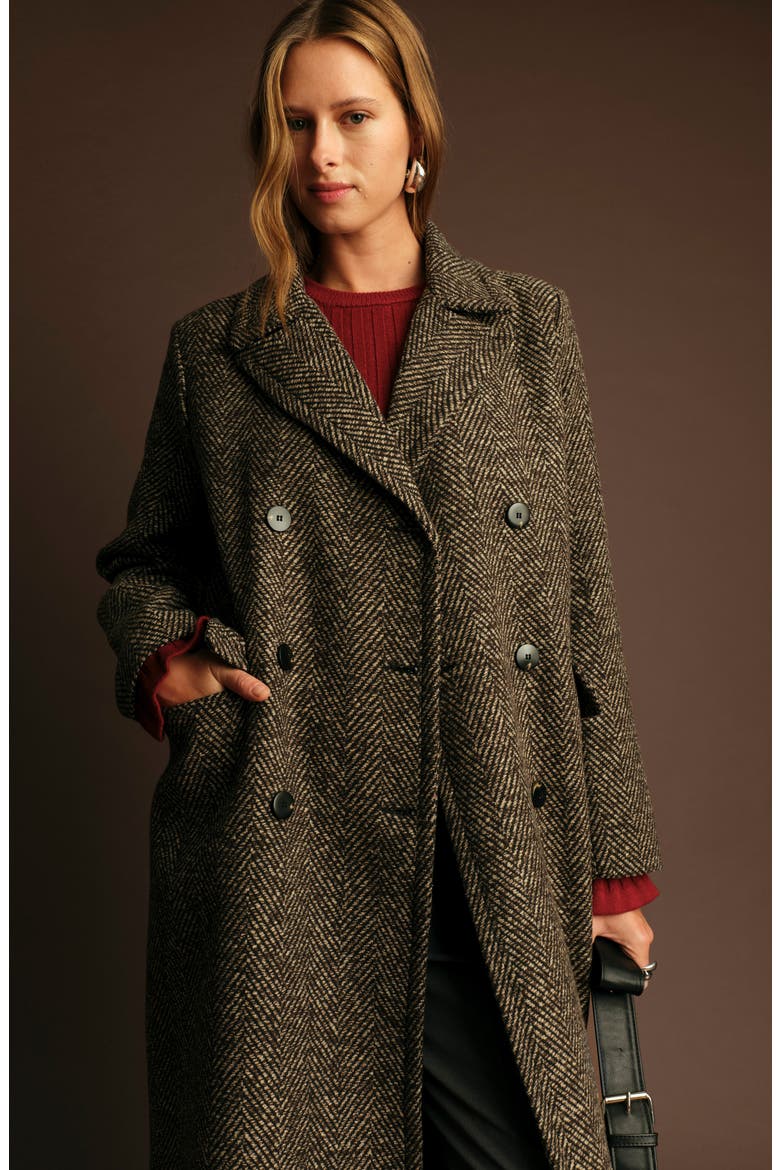Cameron Herringbone Coat, Alternate, color, CHOCOLATE