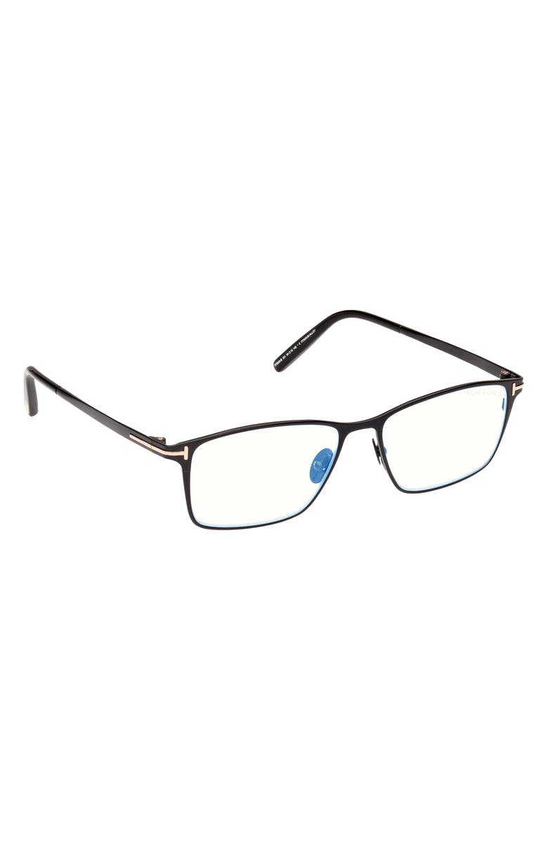 TOM FORD 54mm Rectangular Blue Light Blocking Glasses, Alternate, color, Black / T Logo / Blue Block