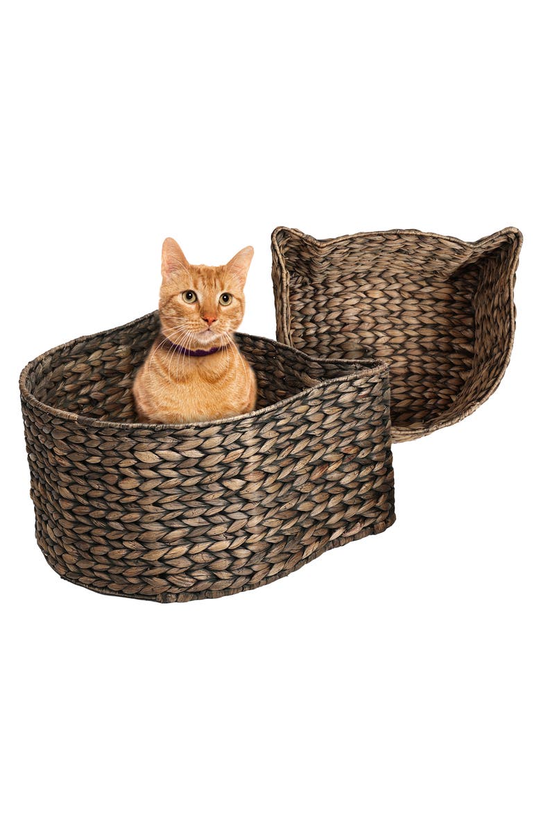 The Licker Store Felix Cat-Shaped Hand Woven Water Hyacinth Nesting Pet Toy Organizer Baskets, Alternate, color, 