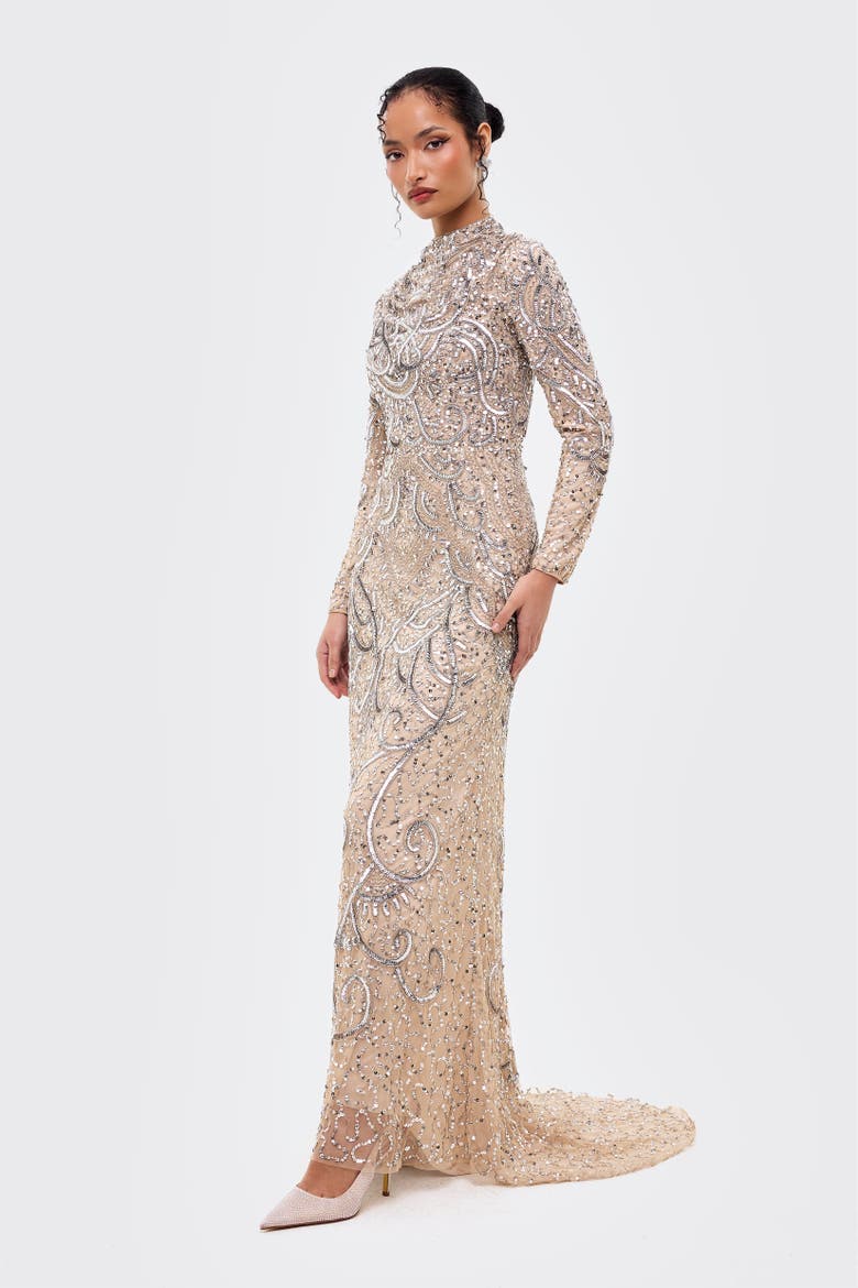 Modest Cowl Embellished Sequins Maxi Dress, Alternate, color, RICHMOND