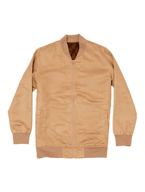Beige Microfiber Suede Bomber Jacket