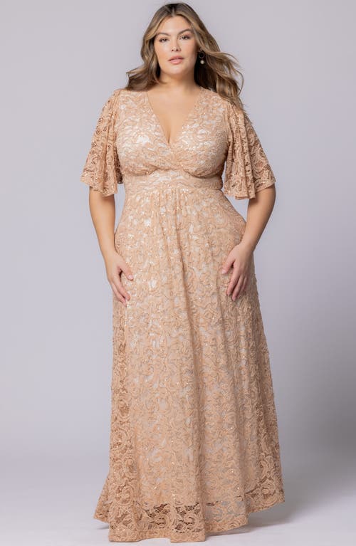 Kiyonna Luminous Sequin Lace A-line Gown In Champagne