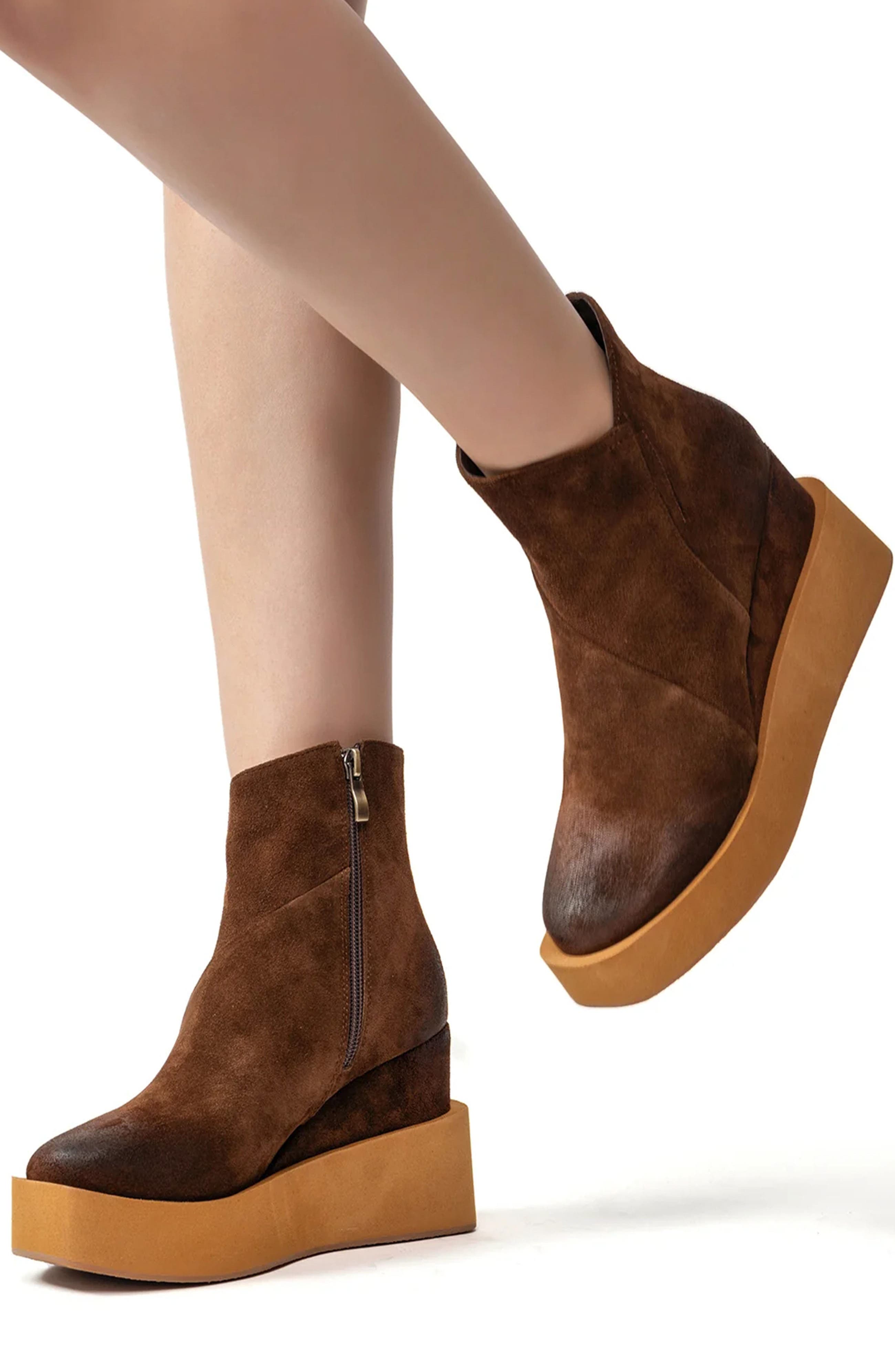 ANTELOPE Suede Platform Wedge Boot, Alternate, color, Black