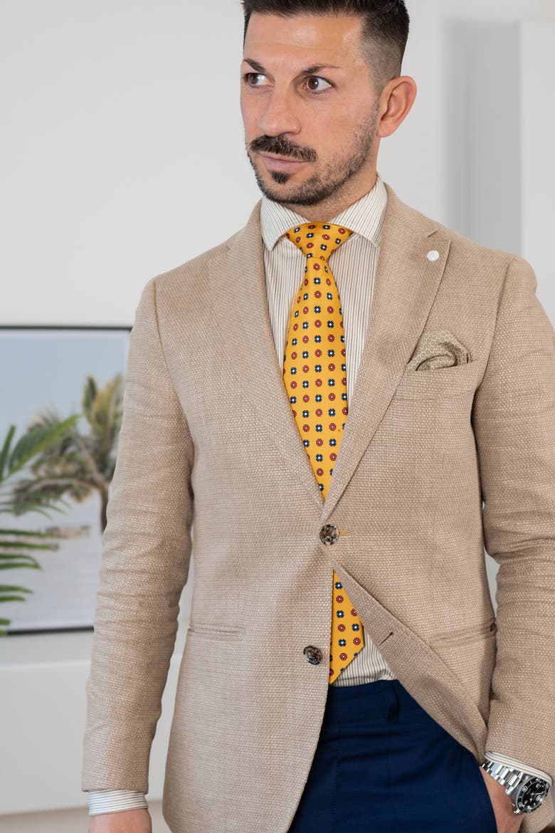 Siracusa - Printed Silk Tie for Men, Alternate, color, Sunflower Yellow