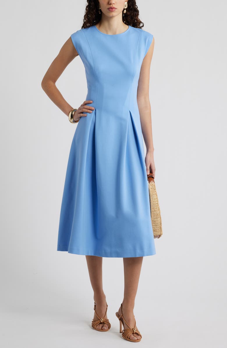 Nordstrom Pleated Cap Sleeve Ponte Dress, Main, color, Blue Cornflower
