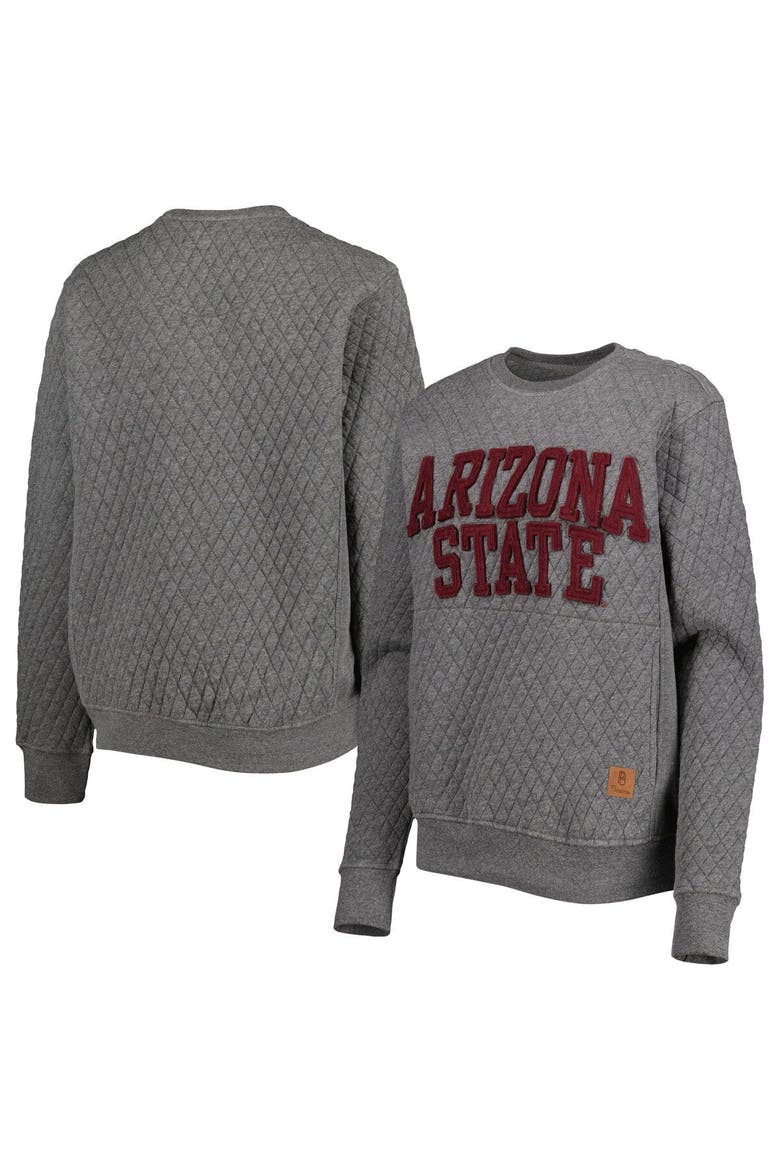 Women's Pressbox Heather Charcoal Arizona State Sun Devils Moose Quilted Pullover Sweatshirt, Main, color, Heather Gray