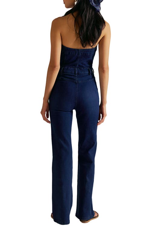 Free People Beckett Strapless Denim Jumpsuit In Blue