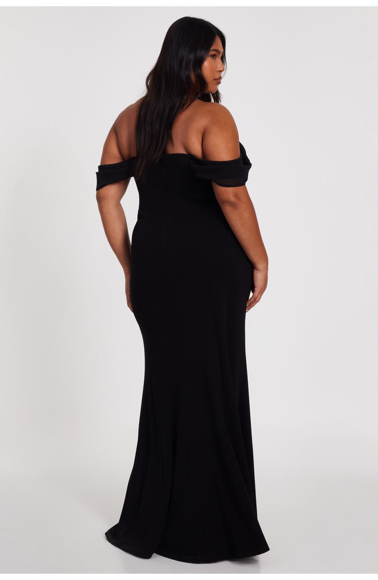 QUIZ Plus Size Scuba Crepe/Chiffon Bardot Maxi Dress, Alternate, color, 