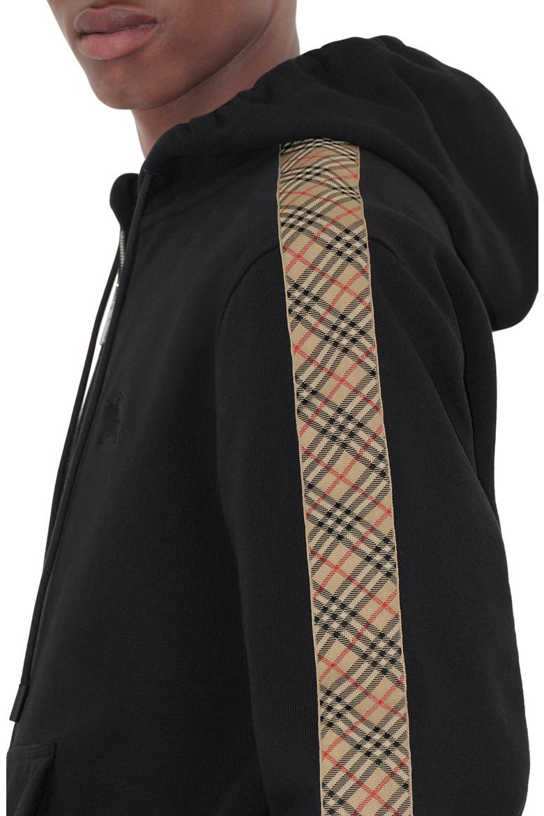 EKD Embroidered Check Trim French Terry Full Zip Hoodie, Alternate, color, BLACK