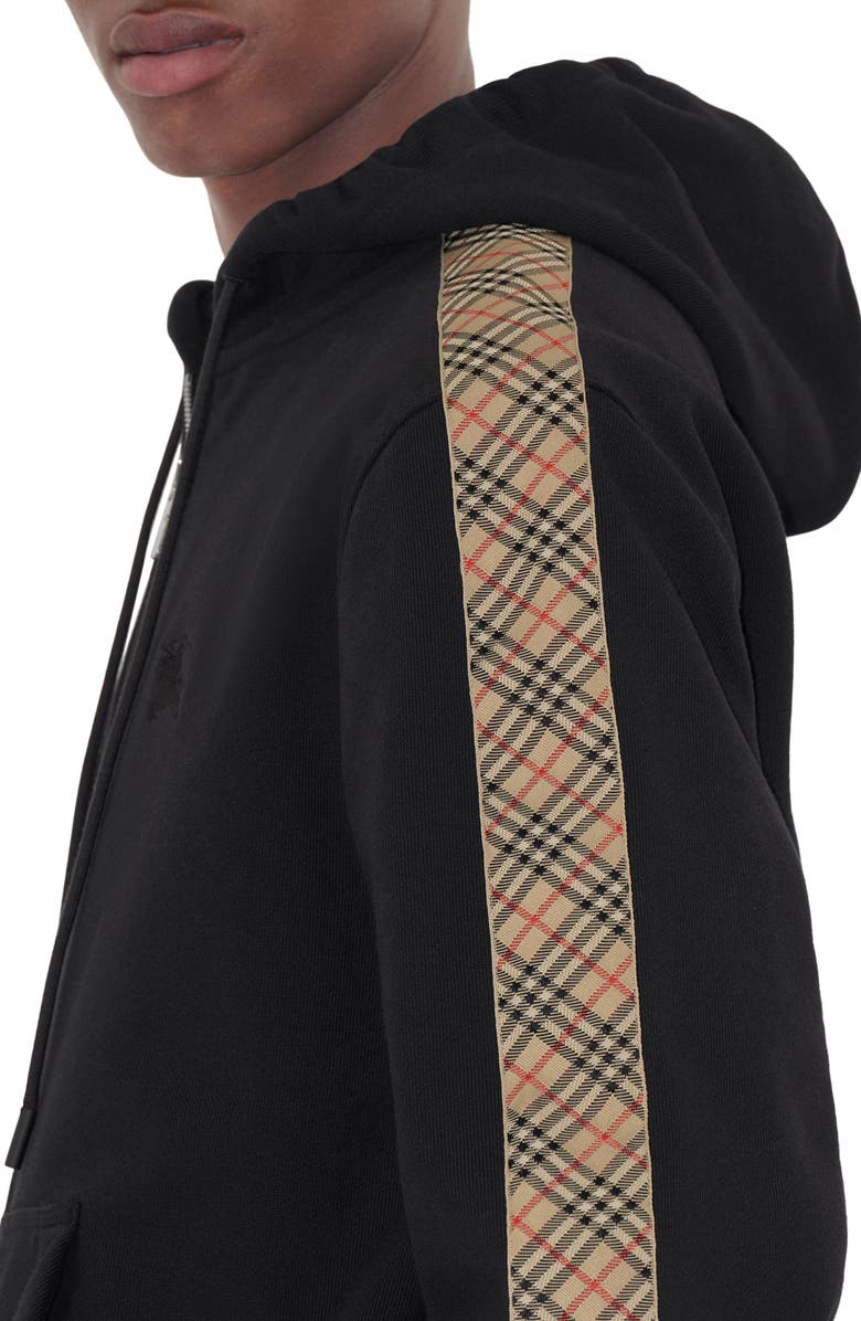Burberry EKD Embroidered Check Trim French Terry Full Zip Hoodie, Alternate, color, Black