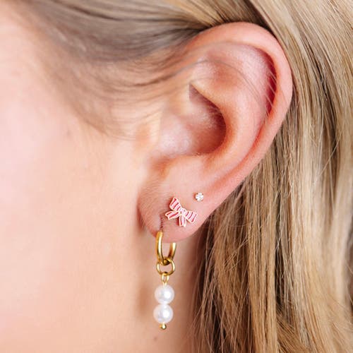 Pip Pop Striped Bow Stud Earrings In Gold
