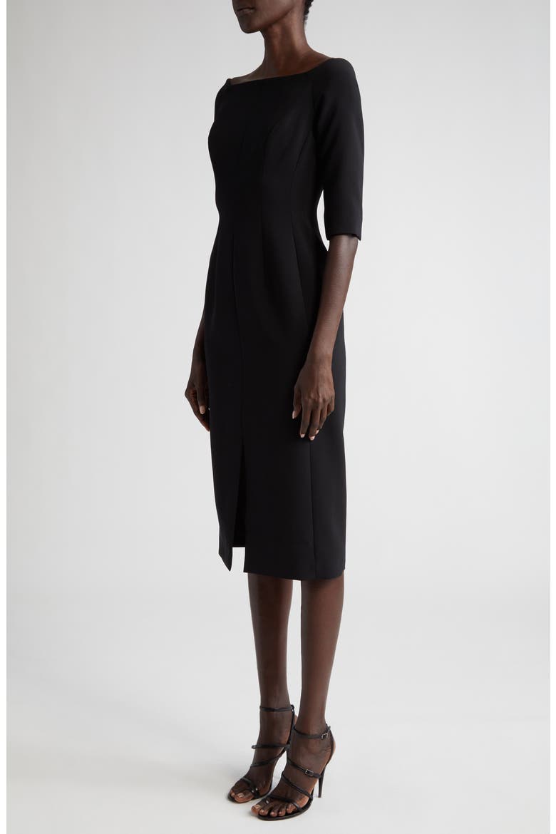 Off the Shoulder Crepe Sheath Dress, Alternate, color, BLACK