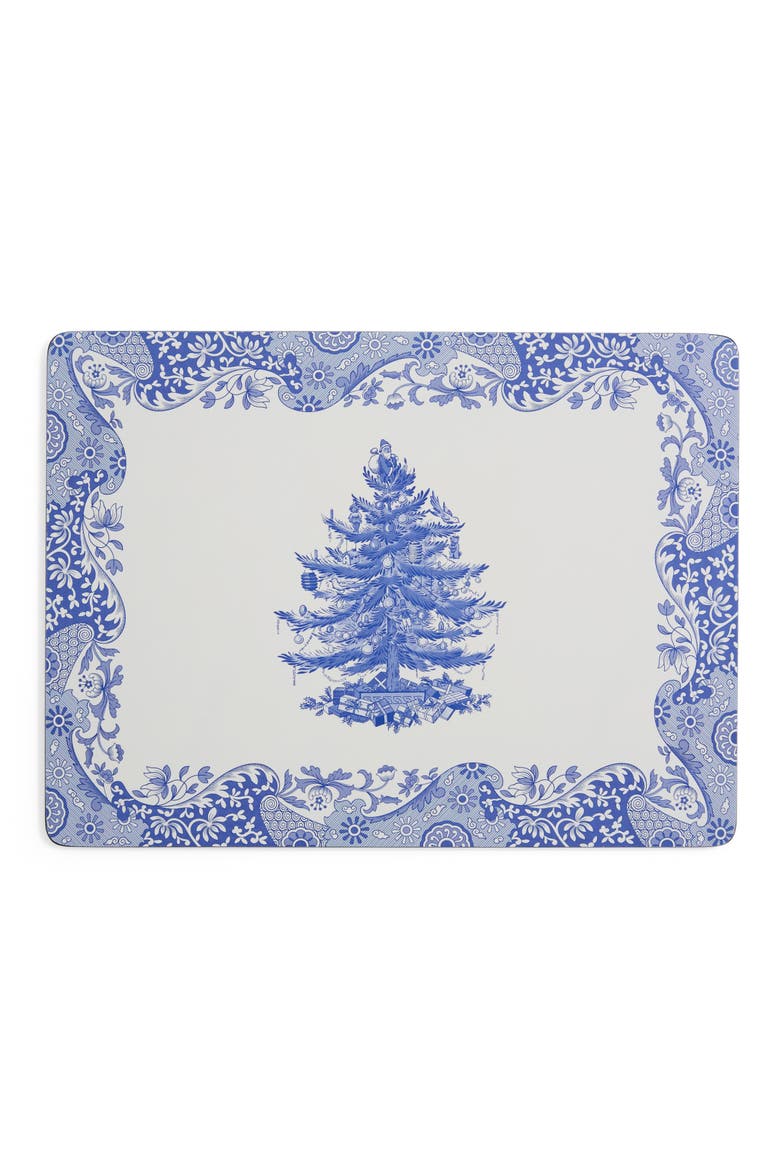 Blue Italian Christmas Set of 4 Cork Back Placemats, Main, color, Blue
