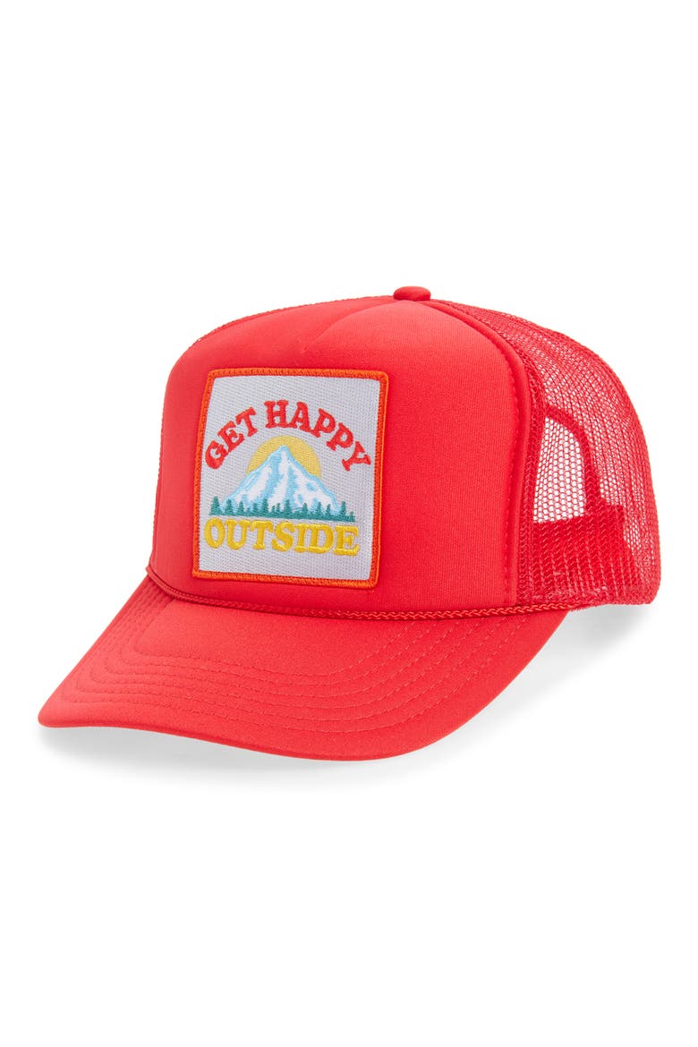 Get Happy Outside Trucker Hat, Main, color, RED