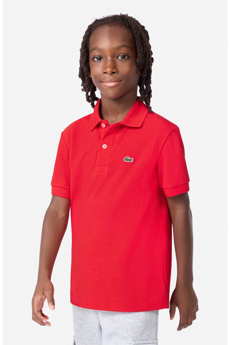 Kids' Solid Cotton Piqué Polo, Alternate, color, LACOSTE ROUGE