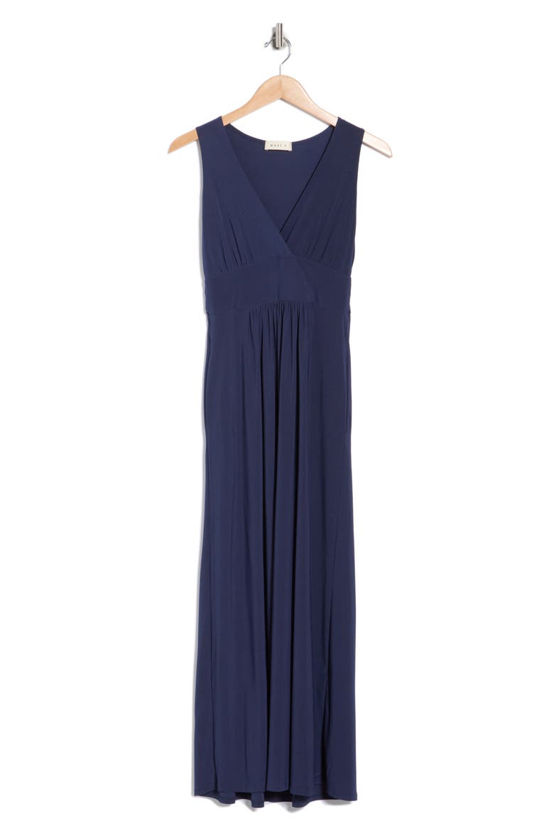 Sleeveless V-Neck Midi Dress, Alternate, color, NAVY