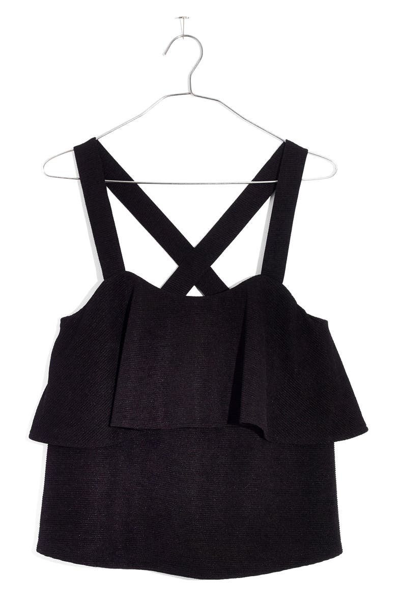Texture & Thread Tiered Tank, Main, color, TRUE BLACK