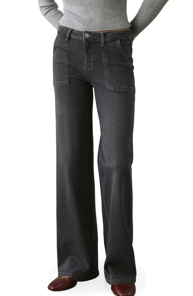 MANGO TEEN Star Embroidered Straight Leg Jeans, Main, color, Black Denim