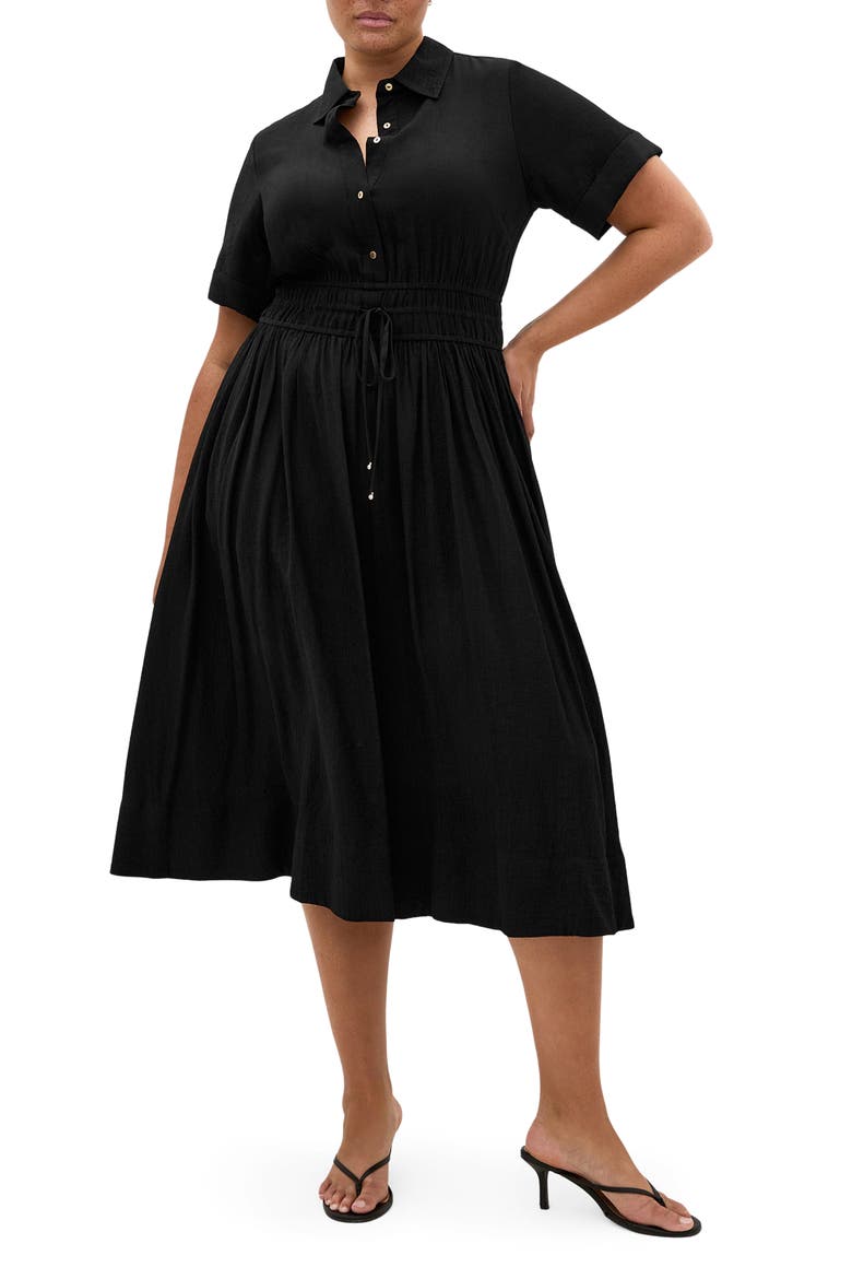 Aria Tie Waist Shirtdress, Main, color, BLACK