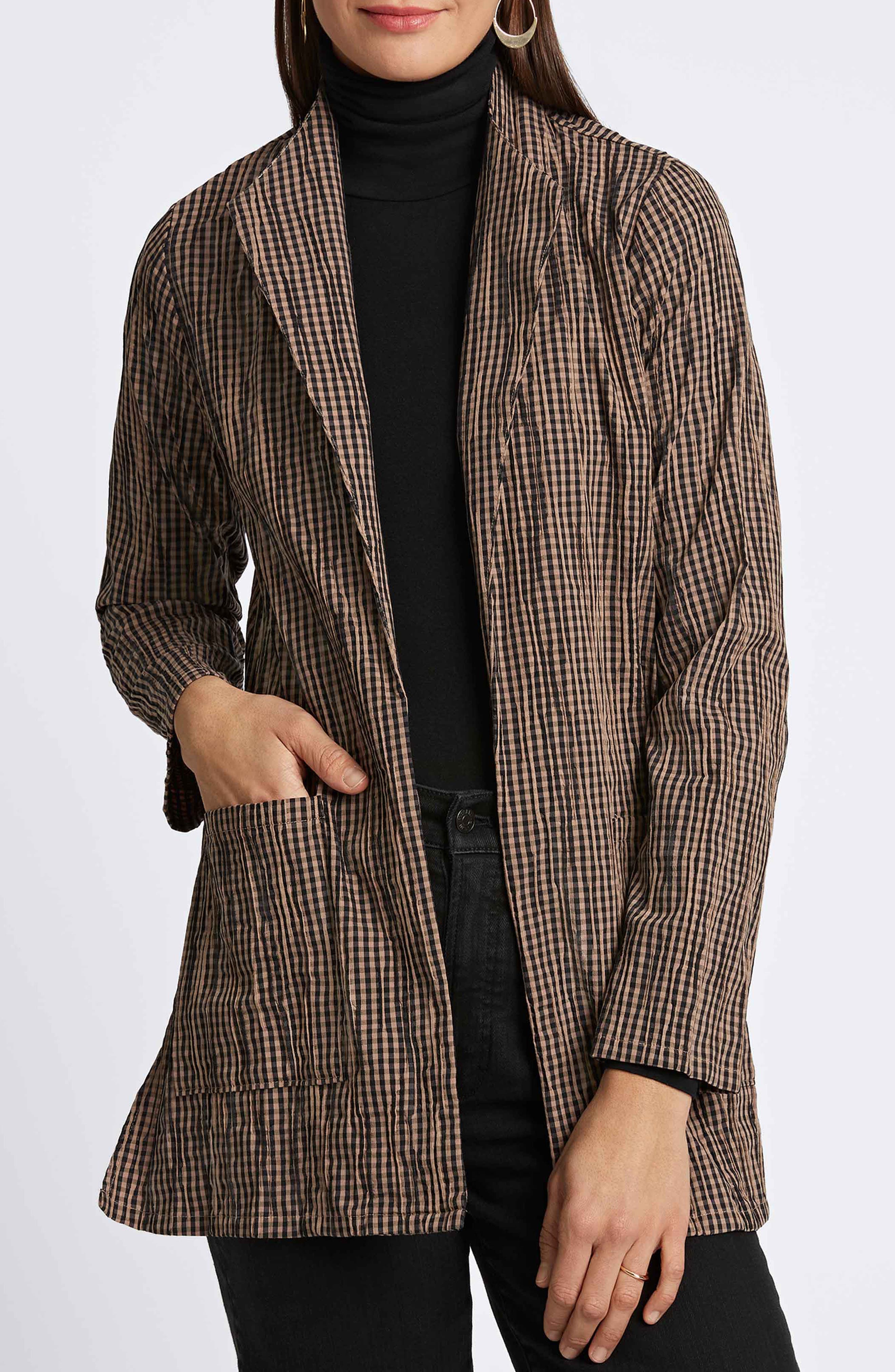 Alana Crinkle Cotton Blend Gingham Jacket