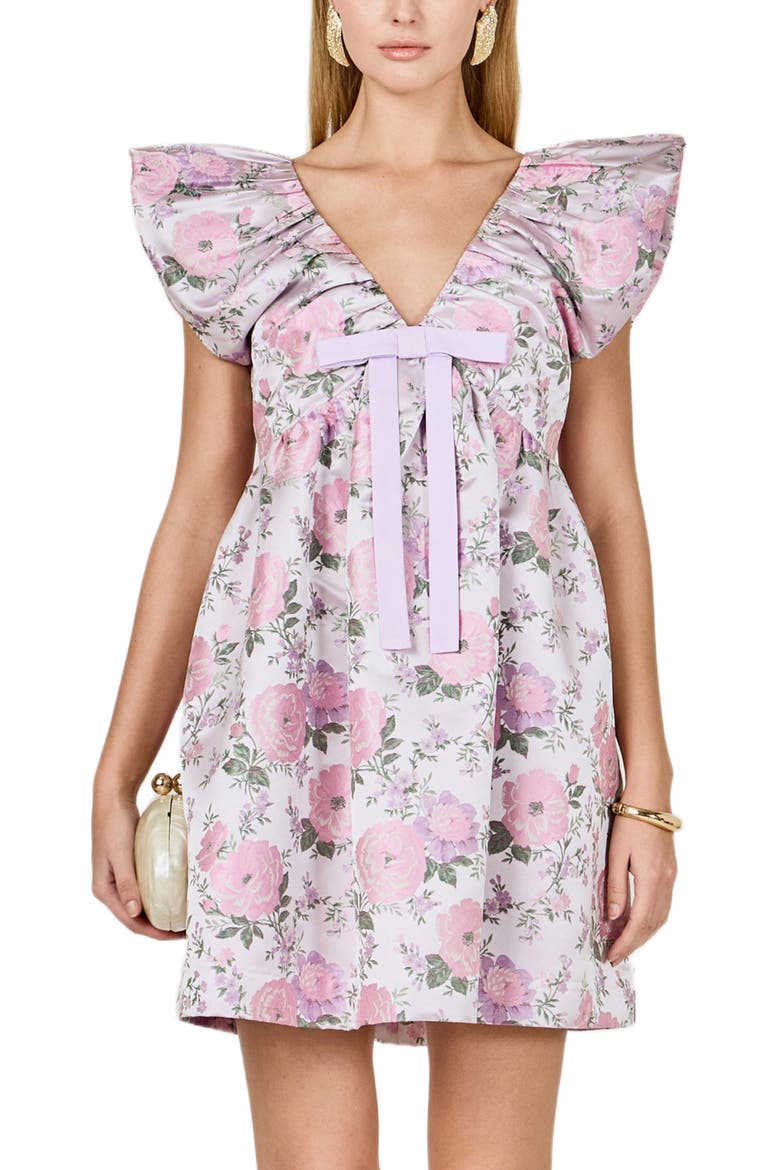 Bow Floral Print Minidress, Alternate, color, PINK